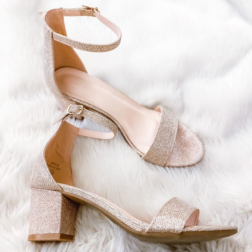Champagne sparkle open toe block sandal